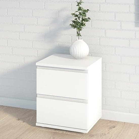 Naira Wooden Bedside Cabinet In White With 2 Drawers_1