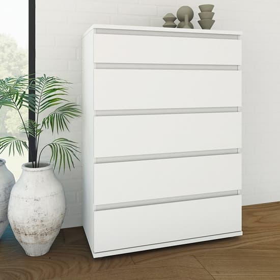Naira Wooden Chest Of Drawers In White With 5 Drawers_2