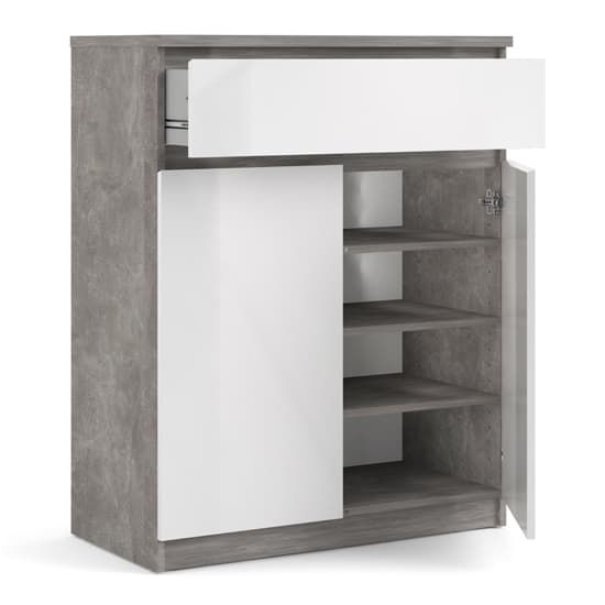 Nakou 2 Door 1 Drawer Sideboard In Concrete And White High Gloss_4