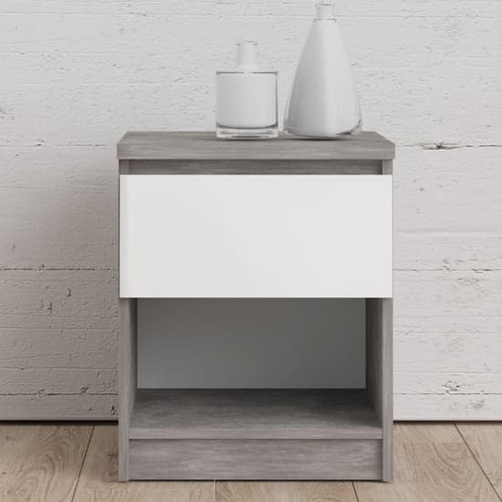 Nakou Gloss 1 Drawer 1 Shelf Bedside Cabinet In Concrete White_1
