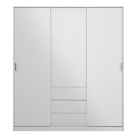 Nakou High Gloss Sliding Wardrobe 3 Doors 3 Drawers In White_3