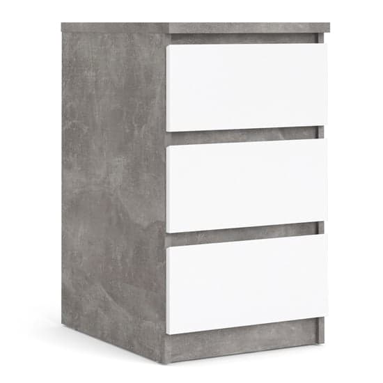 Nakou High Gloss 3 Drawers Bedside Cabinet In Concrete White_2