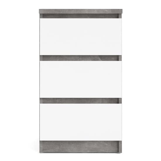Nakou High Gloss 3 Drawers Bedside Cabinet In Concrete White_3