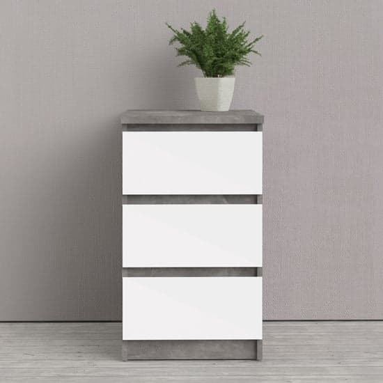 Nakou High Gloss 3 Drawers Bedside Cabinet In Concrete White_1