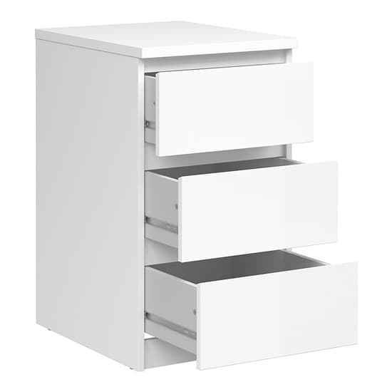 Nakou High Gloss 3 Drawers Bedside In White Furniture in Fashion