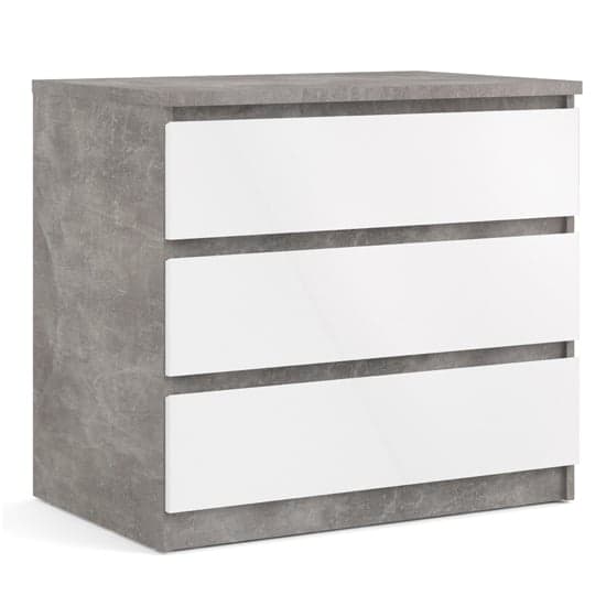 Nakou High Gloss Chest Of 3 Drawers In Concrete And White_3