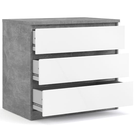 Nakou High Gloss Chest Of 3 Drawers In Concrete And White_4