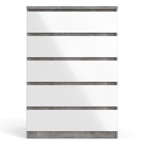 Nakou High Gloss Chest Of 5 Drawers In Concrete And White_2