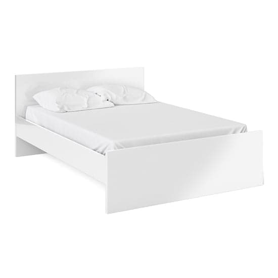 Nakou High Gloss Double Bed In White Furniture in Fashion