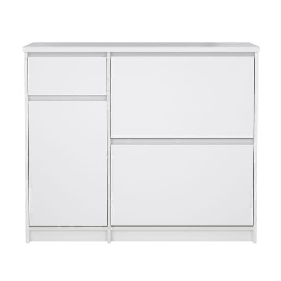 Nakou High Gloss Shoe Storage Cabinet 3 Doors 1 Drawer In White_3