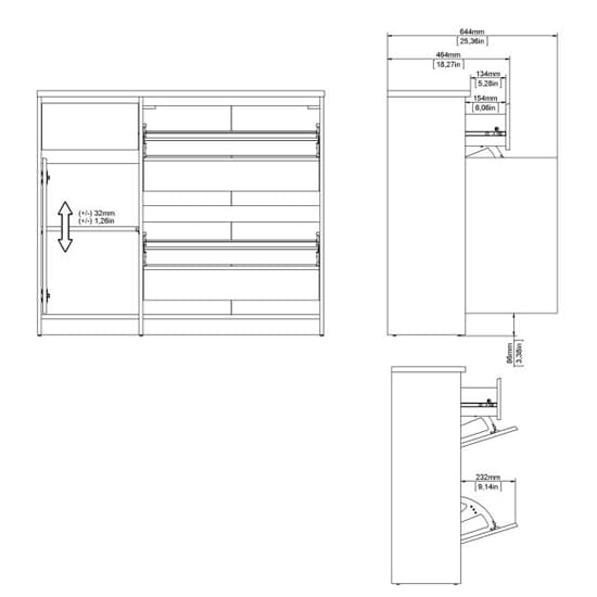 Nakou High Gloss Shoe Storage Cabinet 3 Doors 1 Drawer In White_7