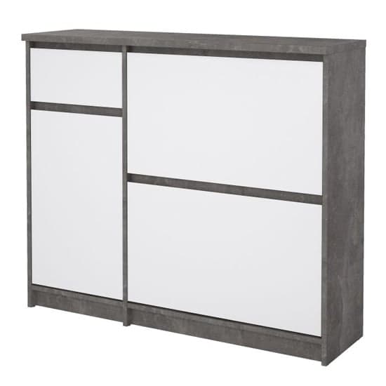 Nakou High Gloss Shoe Storage Cabinet 3 Doors In Concrete White_4