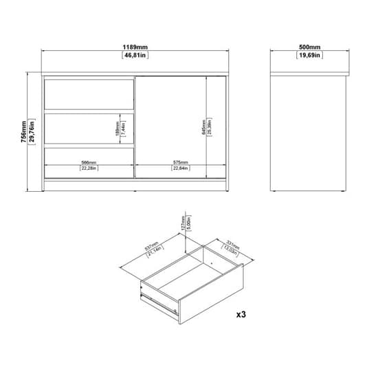 Nakou High Gloss Sideboard 1 Sliding Door 3 Drawers In White_5