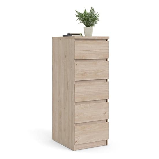 Nakou Narrow Wooden Chest Of 5 Drawers In Jackson Hickory Oak_2