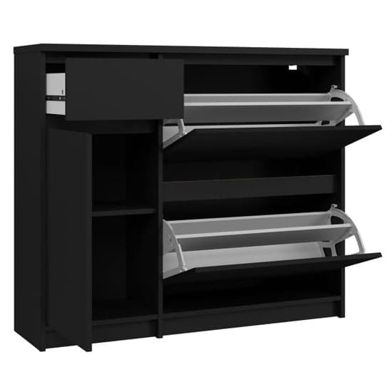 Nakou Shoe Storage Cabinet With 3 Doors 1 Drawer In Matt Black_5