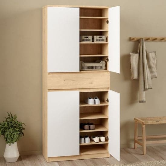 Nakou Shoe Storage Cabinet 4 Doors In Jackson Hickory And White_2
