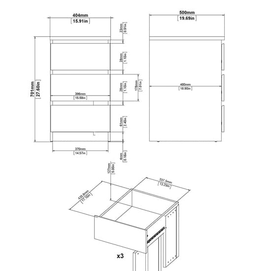Nakou Wooden 3 Drawers Bedside Cabinet In Matt Black_6