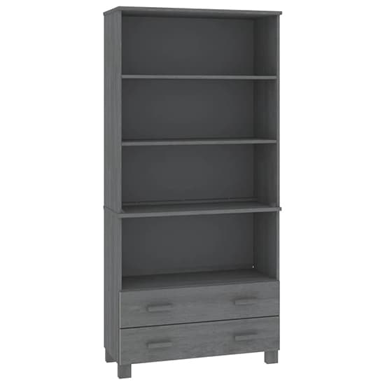 Nalren Solid Pinewood Bookcase With 2 Drawers In Dark Grey_3