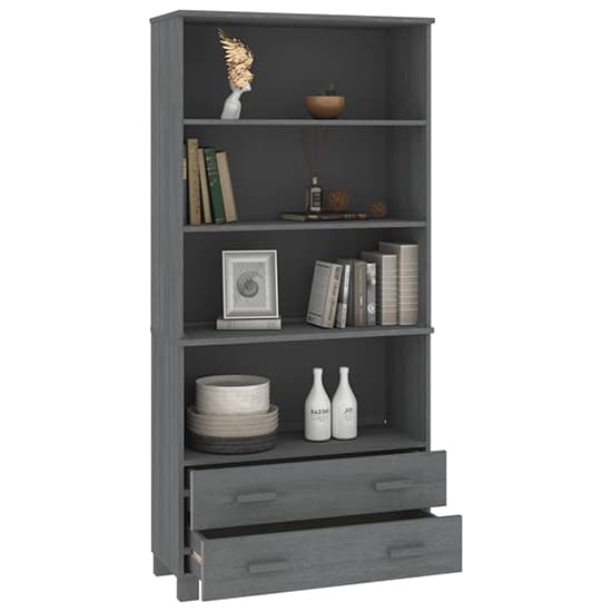 Nalren Solid Pinewood Bookcase With 2 Drawers In Dark Grey_4