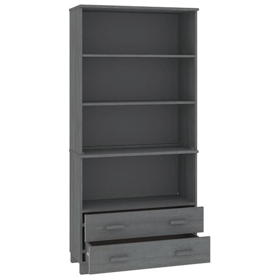 Nalren Solid Pinewood Bookcase With 2 Drawers In Dark Grey_5