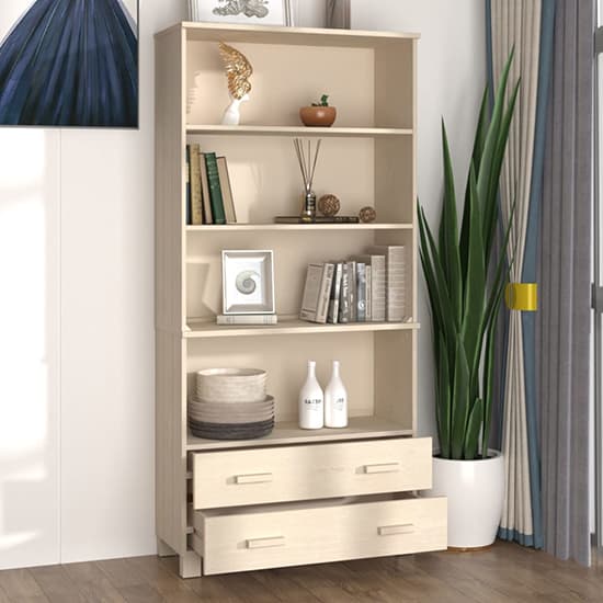 Nalren Solid Pinewood Bookcase With 2 Drawers In Honey Brown_2