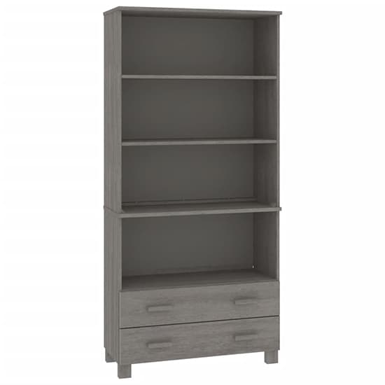 Nalren Solid Pinewood Bookcase With 2 Drawers In Light Grey_3