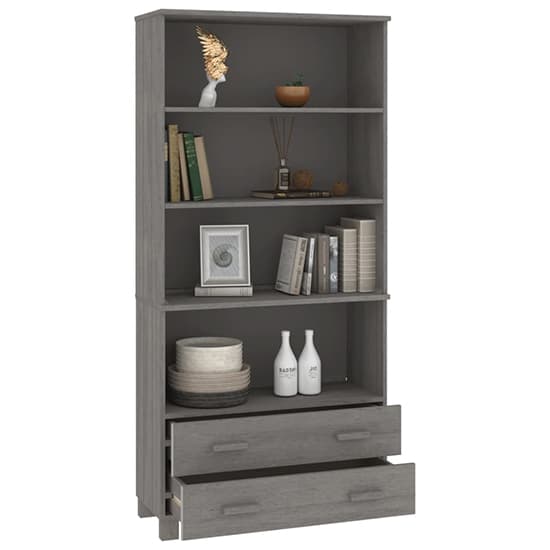 Nalren Solid Pinewood Bookcase With 2 Drawers In Light Grey_4
