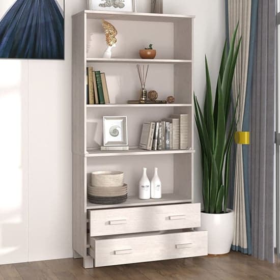 Nalren Solid Pinewood Bookcase With 2 Drawers In White_2