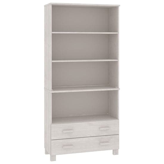 Nalren Solid Pinewood Bookcase With 2 Drawers In White_3
