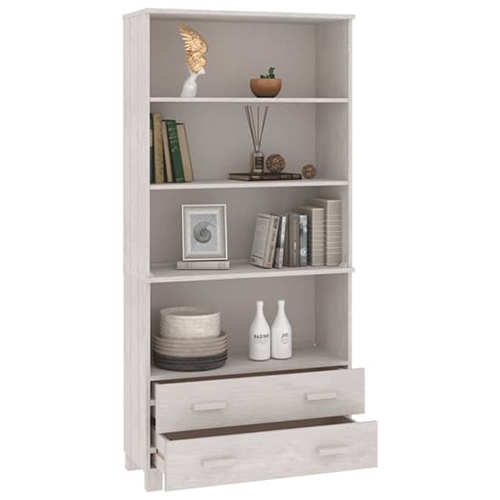Nalren Solid Pinewood Bookcase With 2 Drawers In White_4