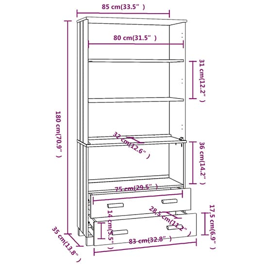 Nalren Solid Pinewood Bookcase With 2 Drawers In White_6