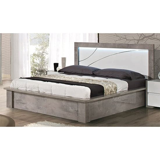 Namilon LED Wooden Double Bed In White And Grey Marble Effect_1