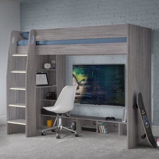 Naara Wooden Gaming Bunk Bed With Desk In Grey Oak_1