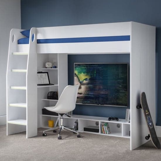 Naara Wooden Gaming Bunk Bed With Desk In White_1