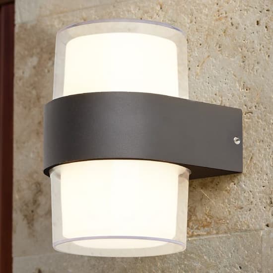Naos Round LED Outdoor Up Down Wall Light In Black Clear Glass ...