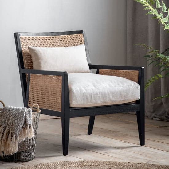Naperville Wooden Armchair In Black And Cream_1