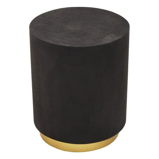 Narre Round Wooden Side Table With Gold Base In Black_2