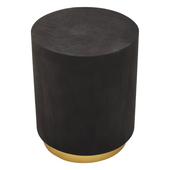 Narre Round Wooden Side Table With Gold Base In Black_3