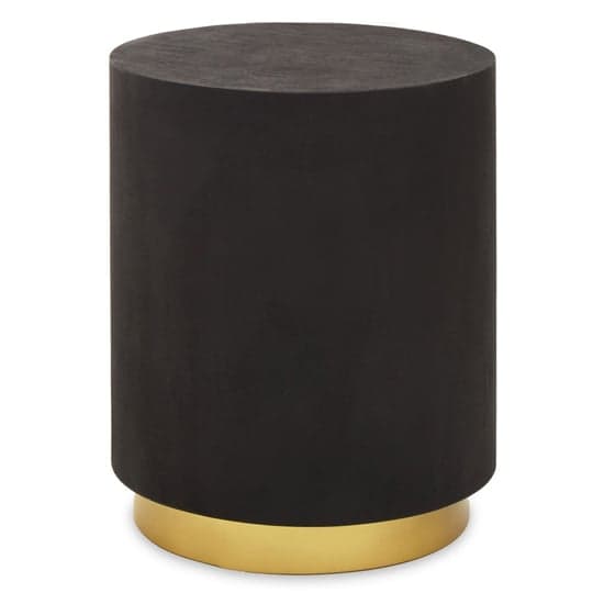 Narre Round Wooden Side Table With Gold Base In Black_1