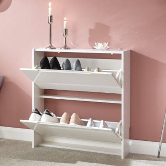 Newquay Wooden 2 Tier Shoe Storage Cabinet In White High Gloss_2