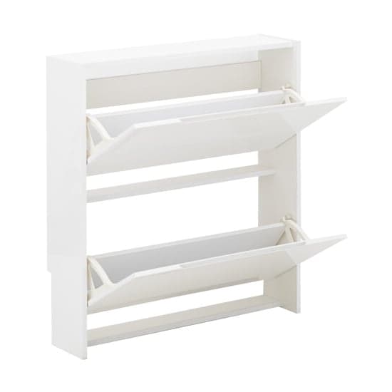 Newquay Wooden 2 Tier Shoe Storage Cabinet In White High Gloss_4