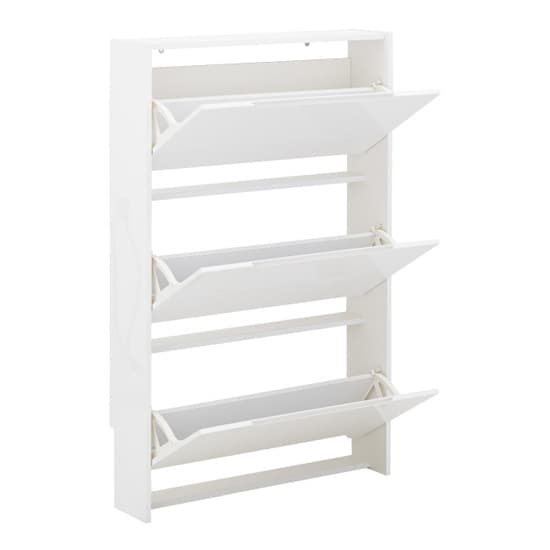 Newquay Wooden 3 Tier Shoe Storage Cabinet In White High Gloss_4