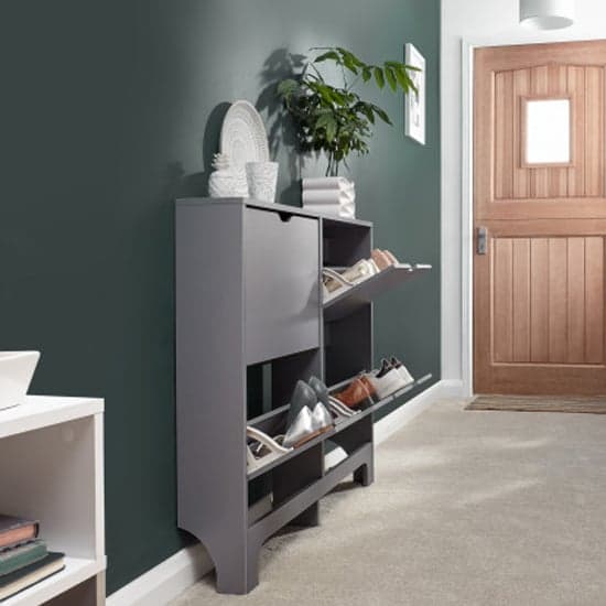 Newquay Wooden Shoe Storage Cabinet In Grey With 4 Drawers_2