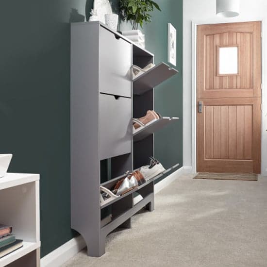 Newquay Wooden Shoe Storage Cabinet In Grey With 6 Drawers_2