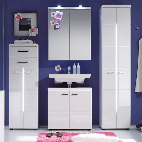 Narto LED Bathroom Mirrored Cabinet In White High Gloss_4