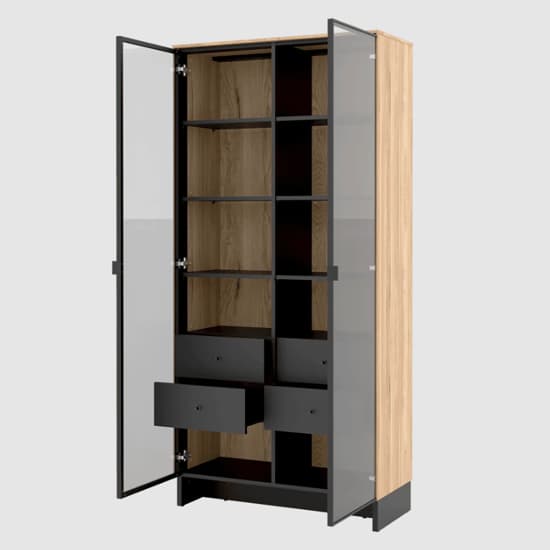 Narva Display Cabinet 2 Doors Tall In Mountain Ash With LED_3