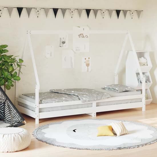 Narva Kids Solid Pine Wood Single Bed In White_1