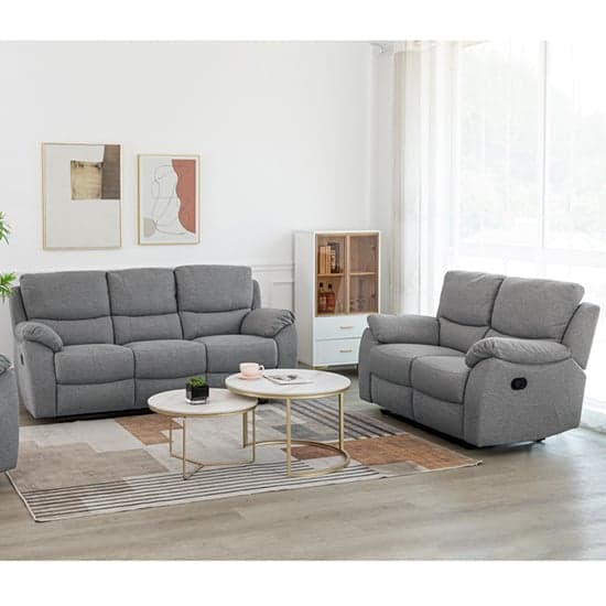 Narva Manual Recliner Fabric 3+2 Sofa Set In Grey_1