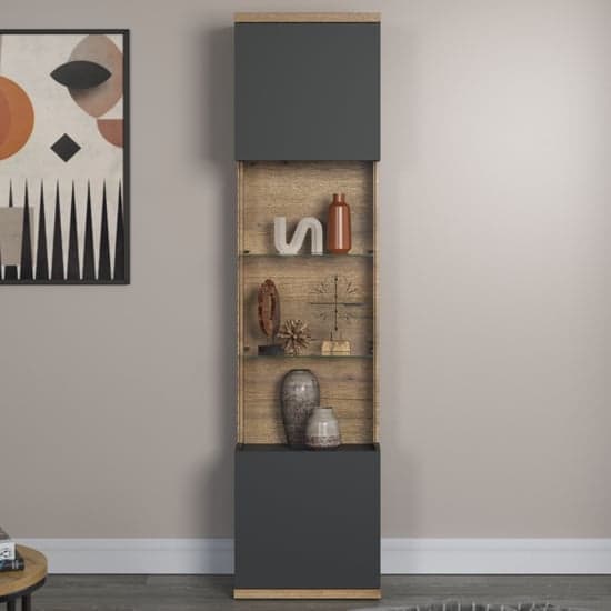Narva Wooden Display Cabinet Tall In Evoke Oak With LED_2