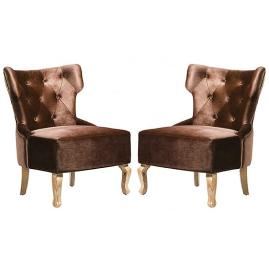 Narvel Brown Velvet Dining Chairs With Wooden Legs In Pair_1